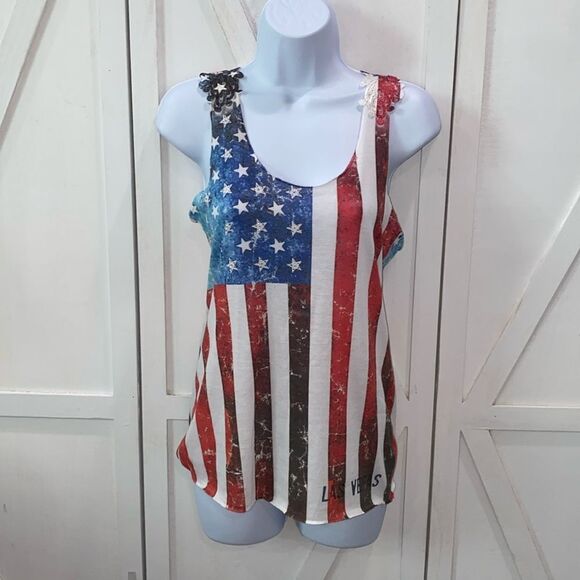 IFSE Las Vegas American Flag Lace Racerback Top Size Small - Picture 3 of 11
